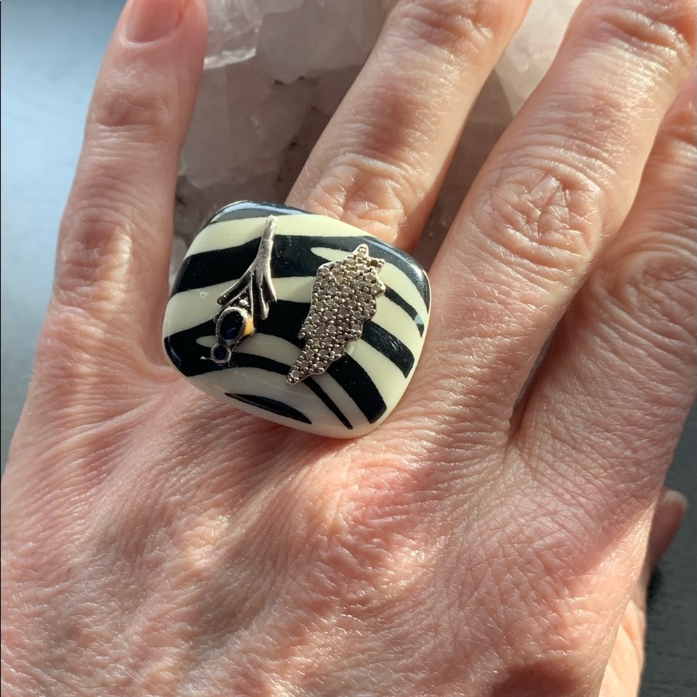 Statement upcycled zebra print ring